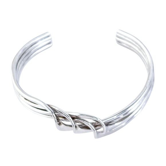 Estate Sterling Silver 925 Braided Open Cuff Statement Bracelet 7" - Picture 3 of 9